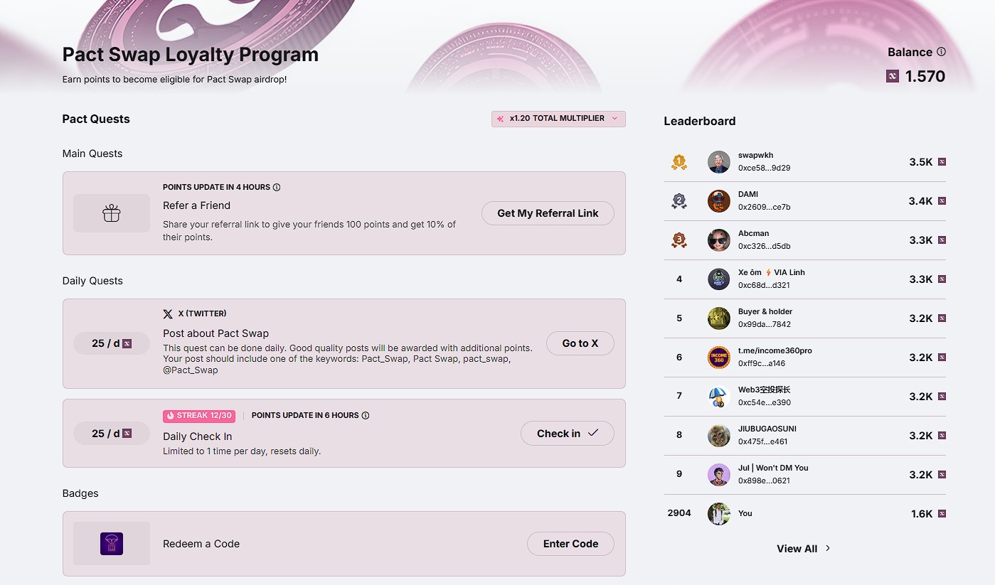 Pact Swap Hub Airdrop